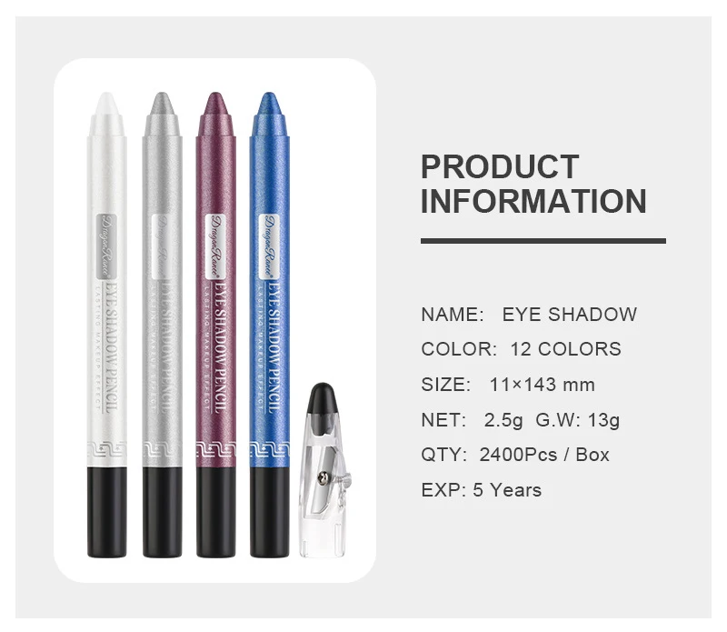 12 Colors Pearlescent Eyeshadow Pen Long Lasting Waterproof Eye Highlighter Shiny Silver Purple Eyeliner Eyeshadow Pen Cosmetics