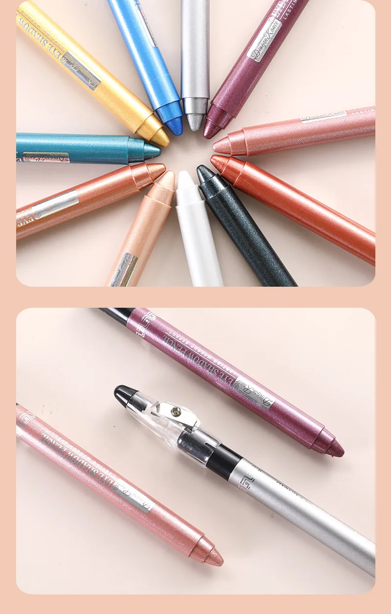 12 Colors Pearlescent Eyeshadow Pen Long Lasting Waterproof Eye Highlighter Shiny Silver Purple Eyeliner Eyeshadow Pen Cosmetics
