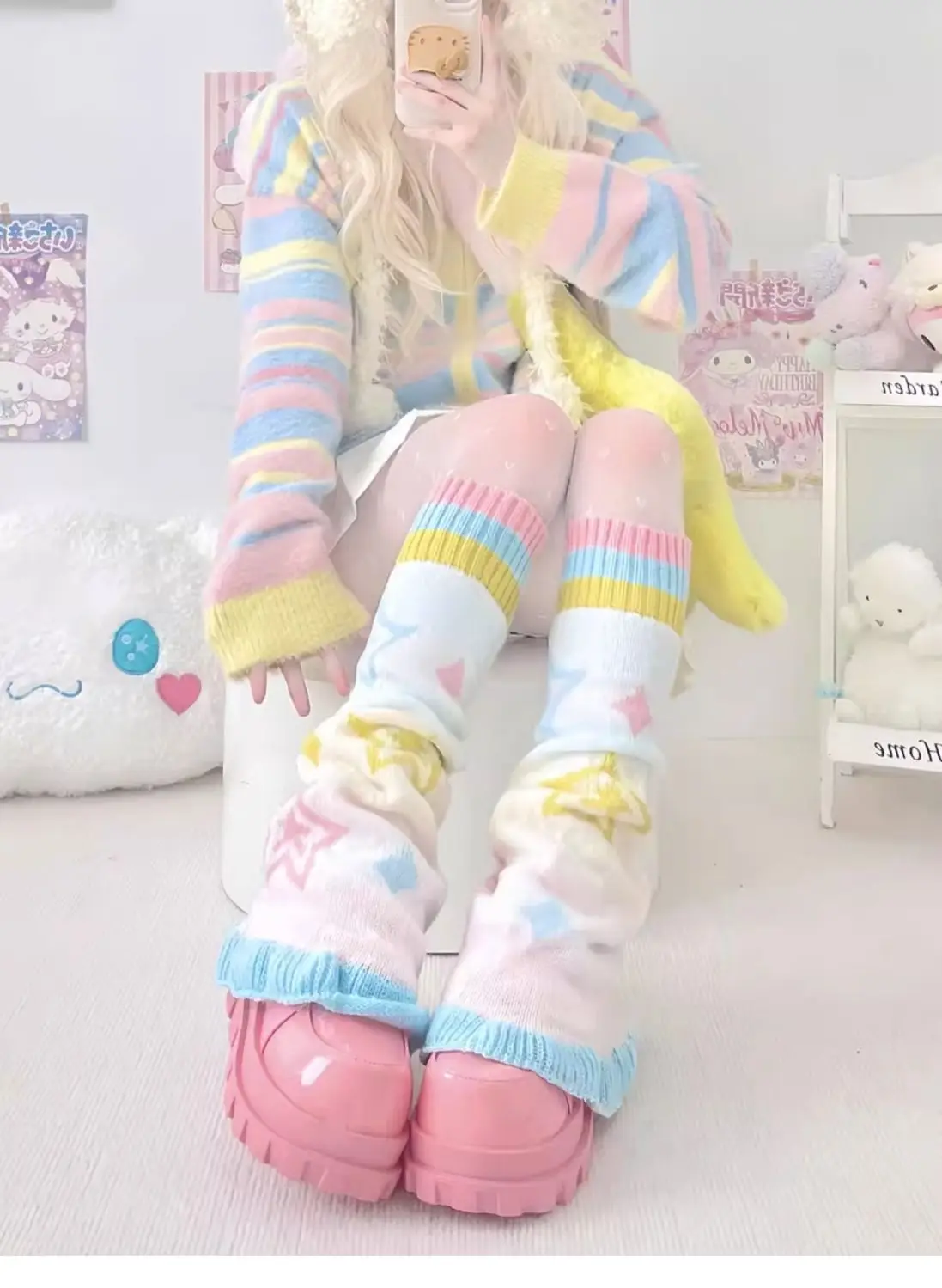 Sweet StarJK Jacquard E-girl Japanese Leg Warmers Y2k Aesthetic Knitted Sock Harajuku Gothic Vintage Knee-length Long Socks