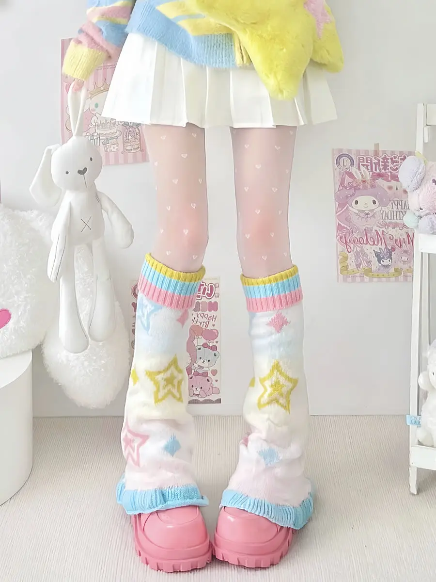 Sweet StarJK Jacquard E-girl Japanese Leg Warmers Y2k Aesthetic Knitted Sock Harajuku Gothic Vintage Knee-length Long Socks