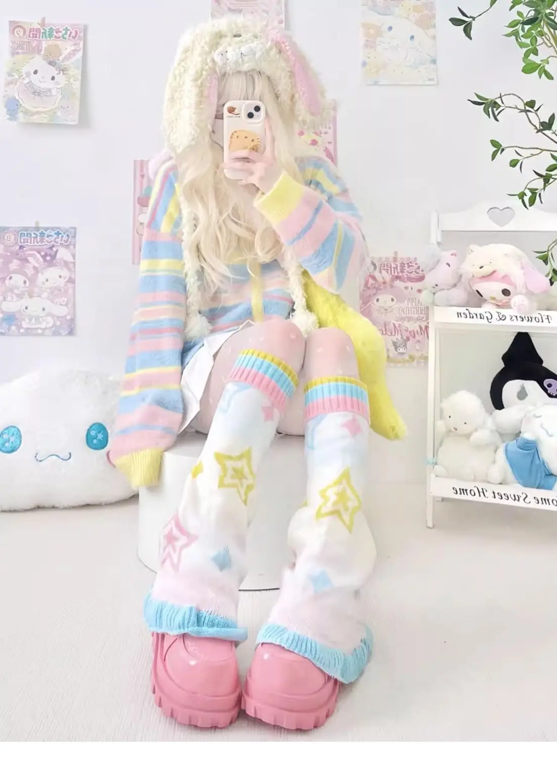 Sweet StarJK Jacquard E-girl Japanese Leg Warmers Y2k Aesthetic Knitted Sock Harajuku Gothic Vintage Knee-length Long Socks