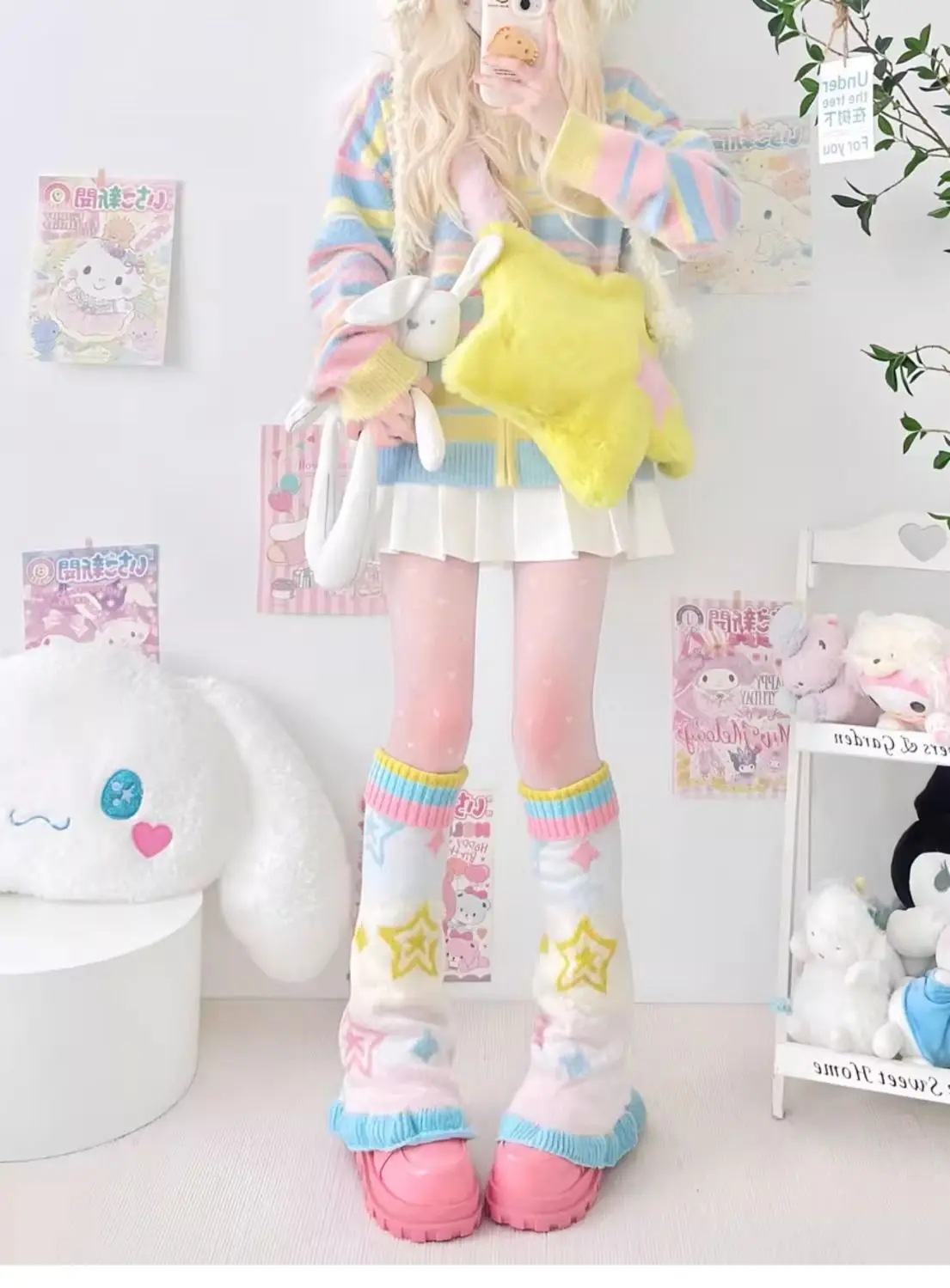 Sweet StarJK Jacquard E-girl Japanese Leg Warmers Y2k Aesthetic Knitted Sock Harajuku Gothic Vintage Knee-length Long Socks
