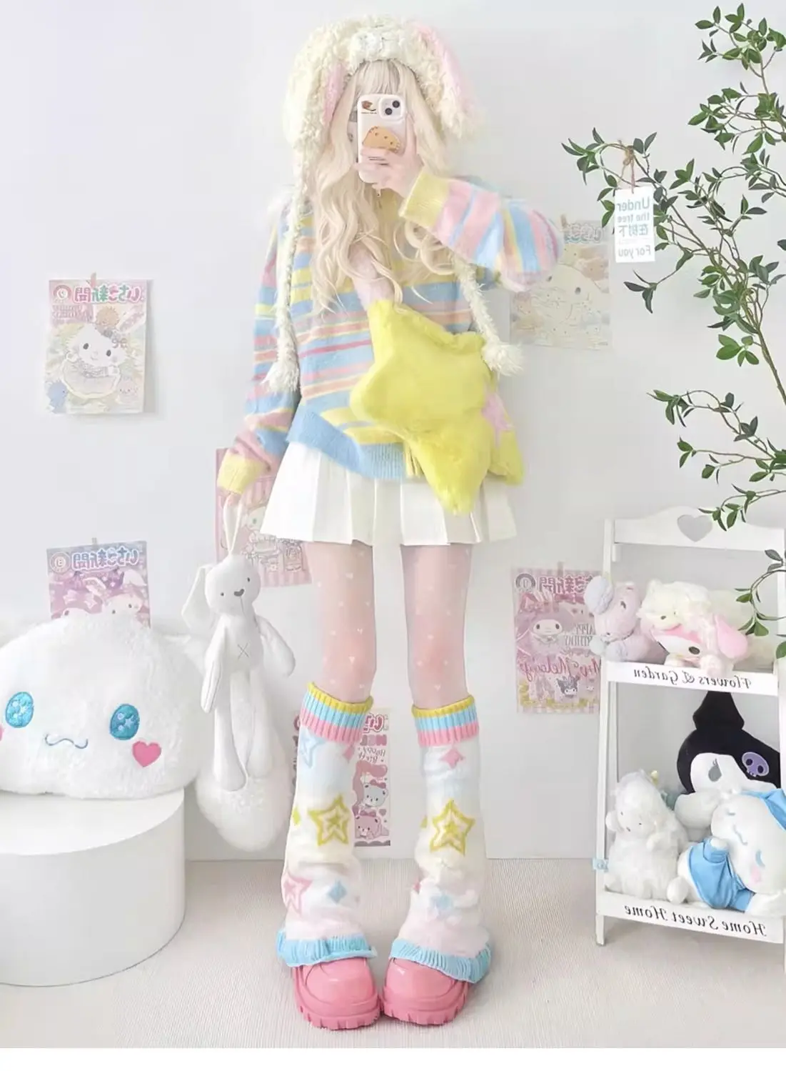 Sweet StarJK Jacquard E-girl Japanese Leg Warmers Y2k Aesthetic Knitted Sock Harajuku Gothic Vintage Knee-length Long Socks