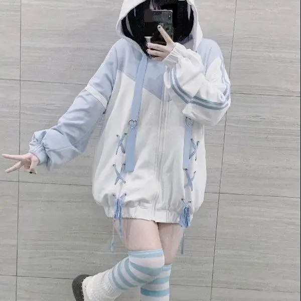 Subculture Zippers Hoodies Y2k Aesthetic Women Casual Oversized Hooded Coats Street Harajuku Grunge Loose Sweatshirts