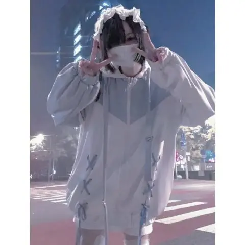 Subculture Zippers Hoodies Y2k Aesthetic Women Casual Oversized Hooded Coats Street Harajuku Grunge Loose Sweatshirts