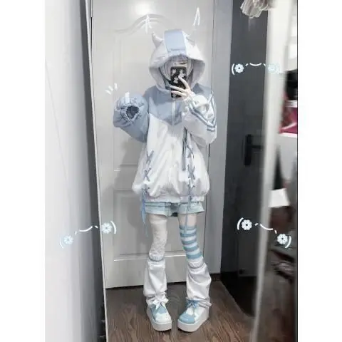 Subculture Zippers Hoodies Y2k Aesthetic Women Casual Oversized Hooded Coats Street Harajuku Grunge Loose Sweatshirts