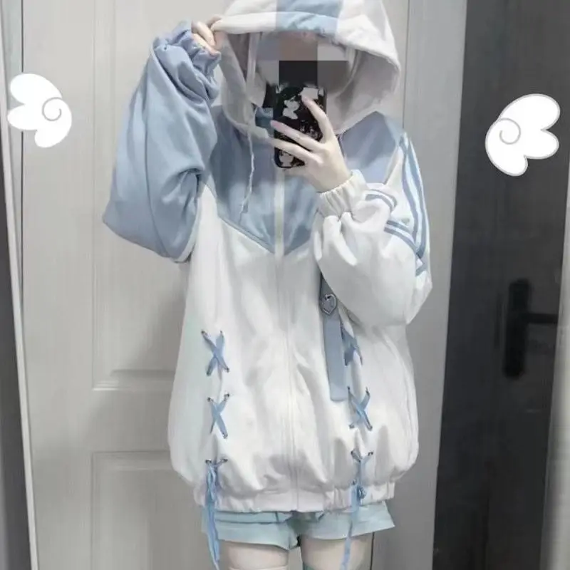 Subculture Zippers Hoodies Y2k Aesthetic Women Casual Oversized Hooded Coats Street Harajuku Grunge Loose Sweatshirts
