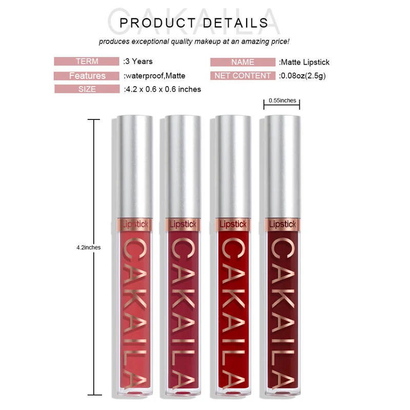 CAKAILA 18 Color Waterproof Matte Velvet Lip Glaze Lasting Silky Liquid Lipstick Not Easy To Fade Lip Gloss Makeup Sexy Lip Tint