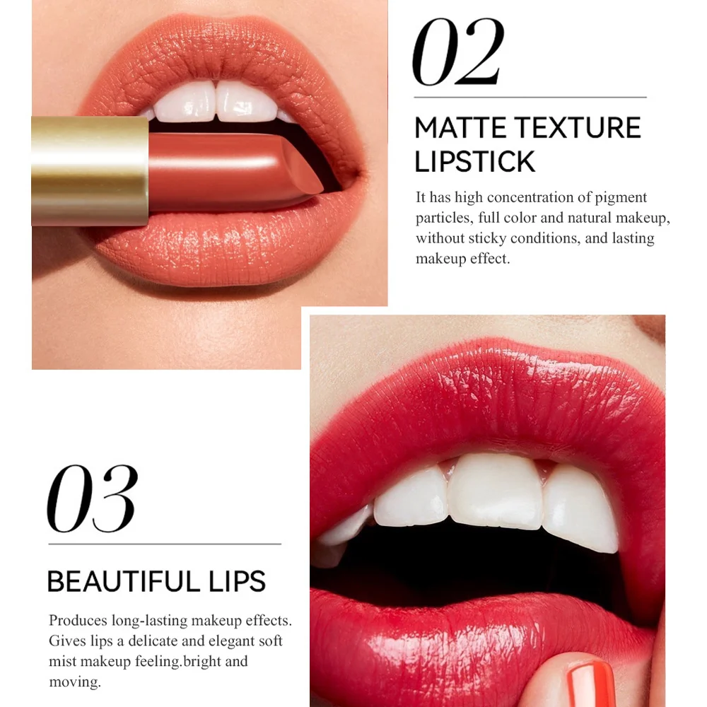 6 Colors Gold Bar Tube Lipstick Matte Texture Pearlescent Glitter Velvet Lipstick Valentine's Day Gift 6PCS