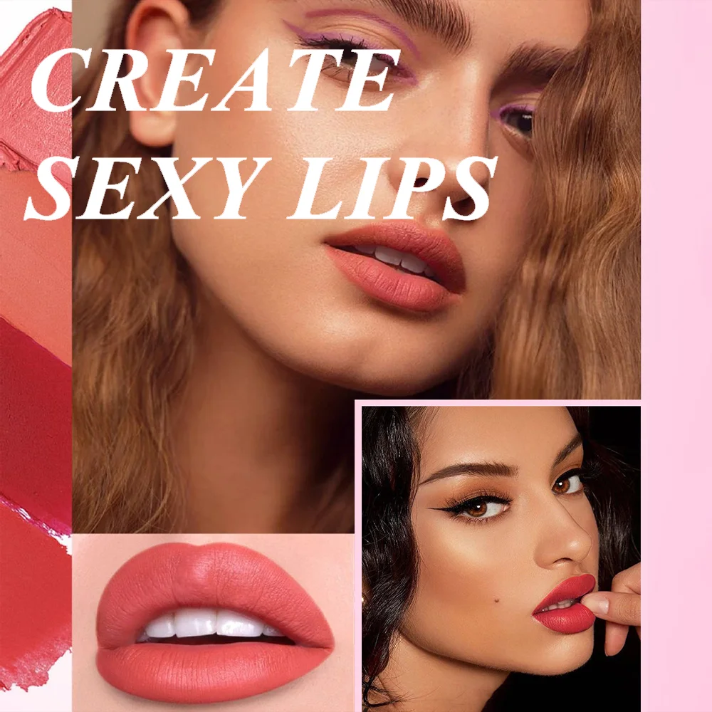 6 Colors Gold Bar Tube Lipstick Matte Texture Pearlescent Glitter Velvet Lipstick Valentine's Day Gift 6PCS