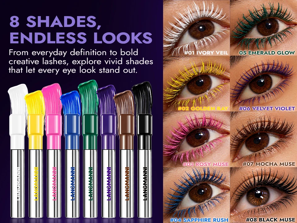 8 Colors Green Mascara Thick Curling Waterproof Natural Eyelashes Long Lasting Blue White Pink Black Eye Makeup Korean Cosmetics