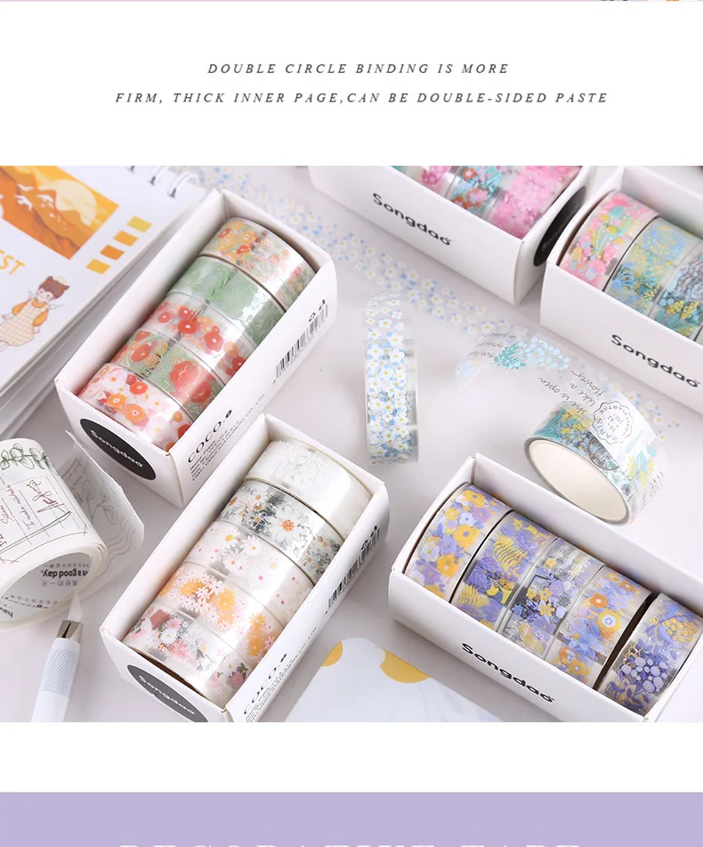 5Rolls Kawaii Transparent Sticker Tape DIY Decorative Material Tape Sketchbook Stickers School Supplies Japanese Stationery