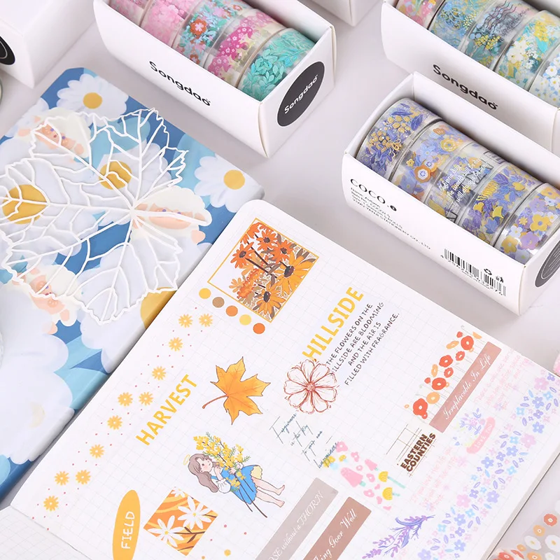 5Rolls Kawaii Transparent Sticker Tape DIY Decorative Material Tape Sketchbook Stickers School Supplies Japanese Stationery