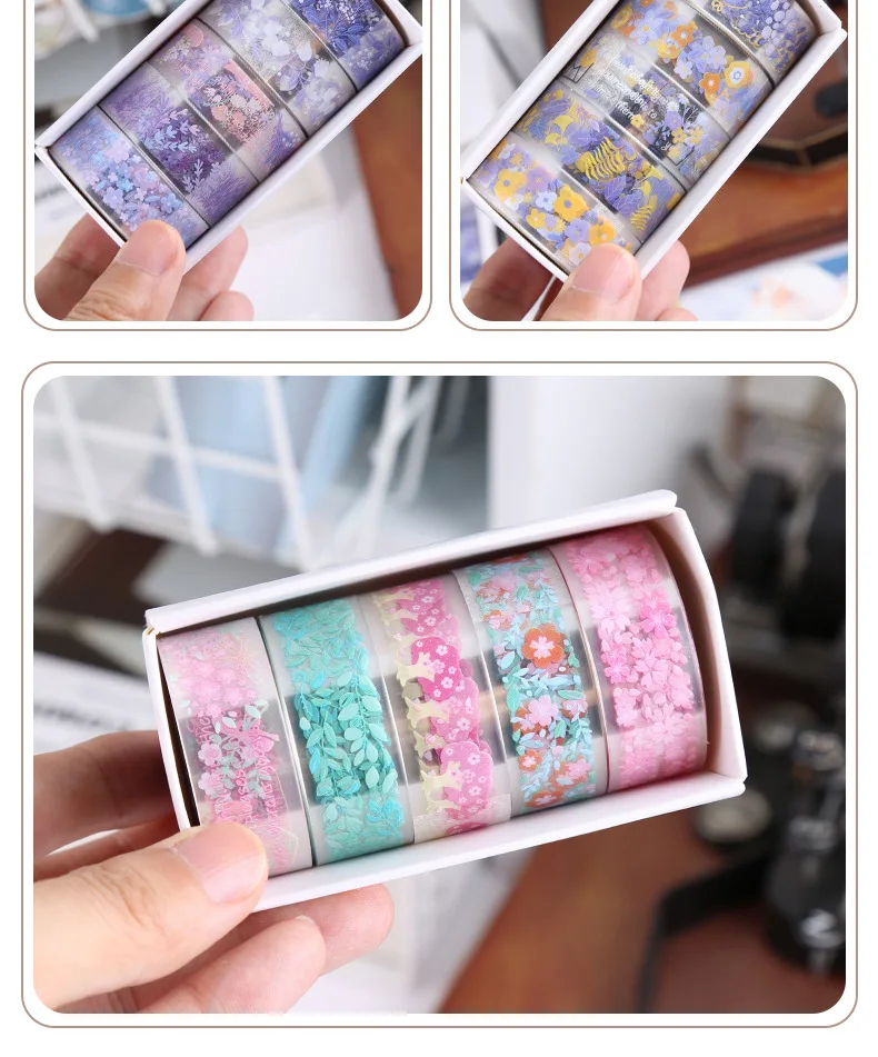 5Rolls Kawaii Transparent Sticker Tape DIY Decorative Material Tape Sketchbook Stickers School Supplies Japanese Stationery
