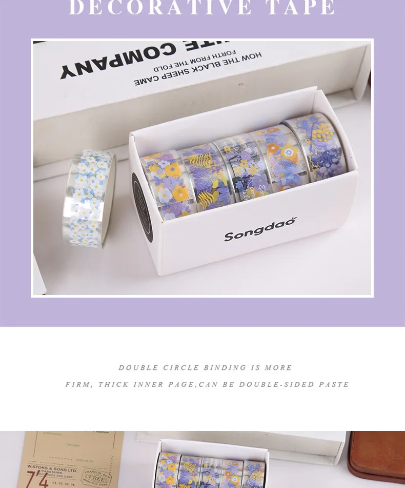 5Rolls Kawaii Transparent Sticker Tape DIY Decorative Material Tape Sketchbook Stickers School Supplies Japanese Stationery