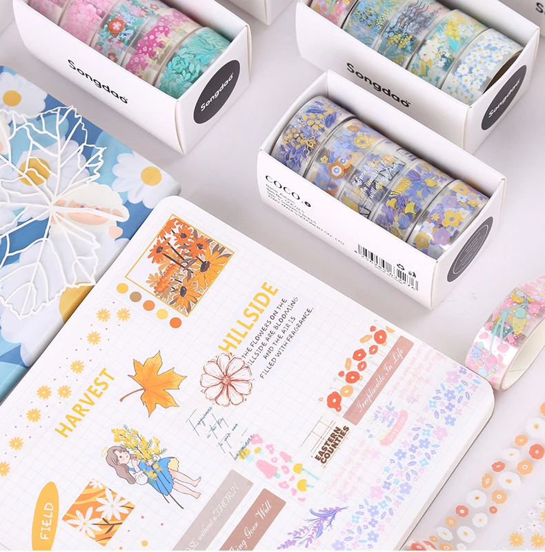 5Rolls Kawaii Transparent Sticker Tape DIY Decorative Material Tape Sketchbook Stickers School Supplies Japanese Stationery