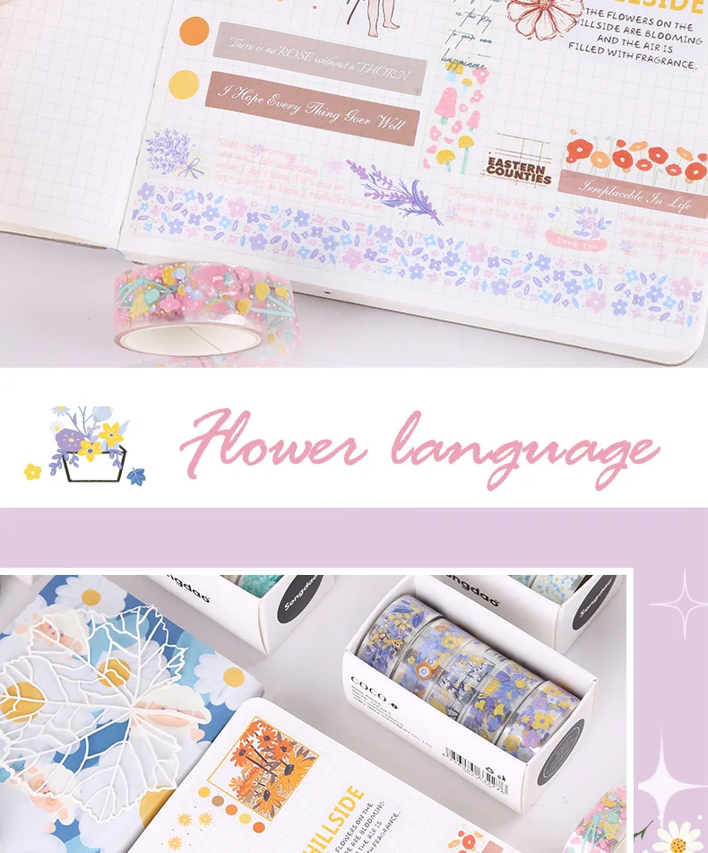 5Rolls Kawaii Transparent Sticker Tape DIY Decorative Material Tape Sketchbook Stickers School Supplies Japanese Stationery