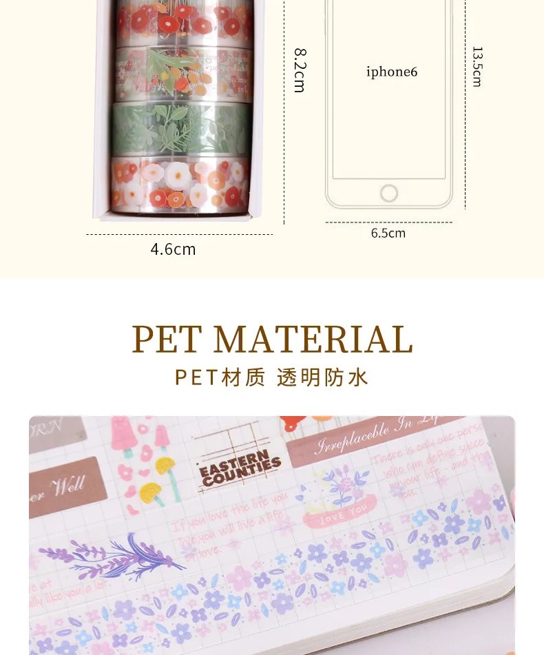 5Rolls Kawaii Transparent Sticker Tape DIY Decorative Material Tape Sketchbook Stickers School Supplies Japanese Stationery
