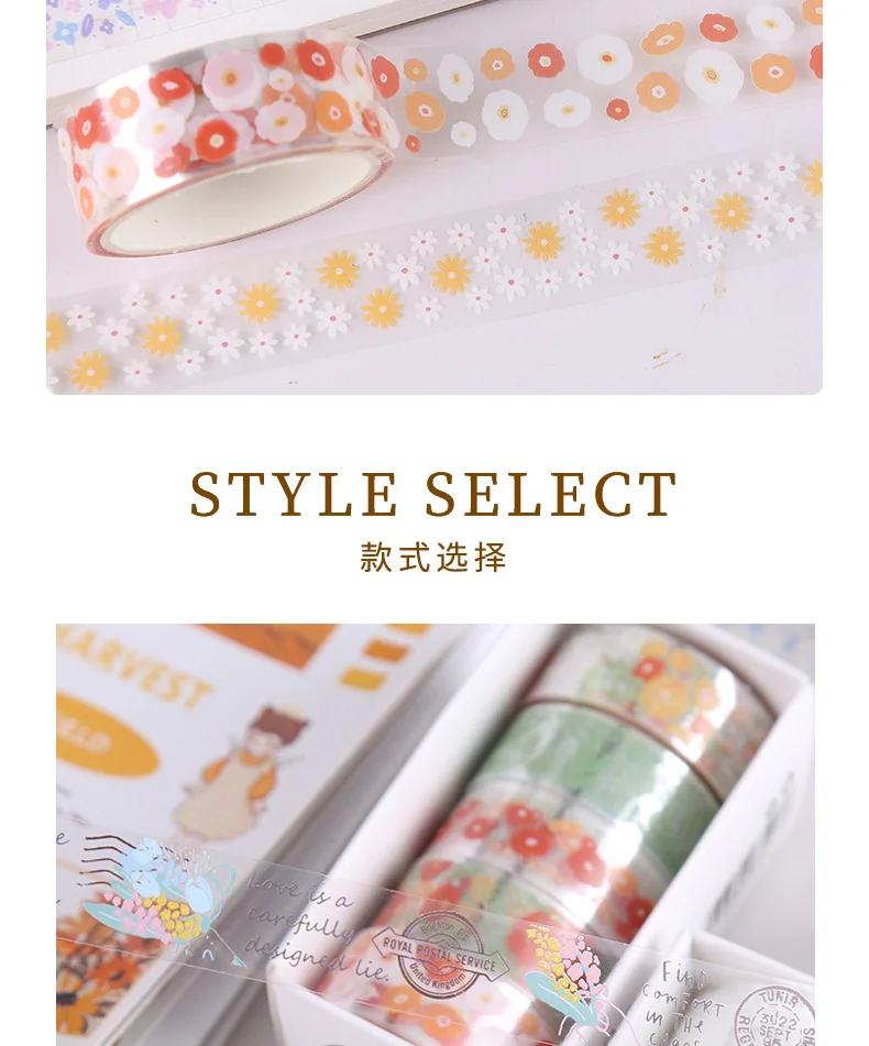 5Rolls Kawaii Transparent Sticker Tape DIY Decorative Material Tape Sketchbook Stickers School Supplies Japanese Stationery