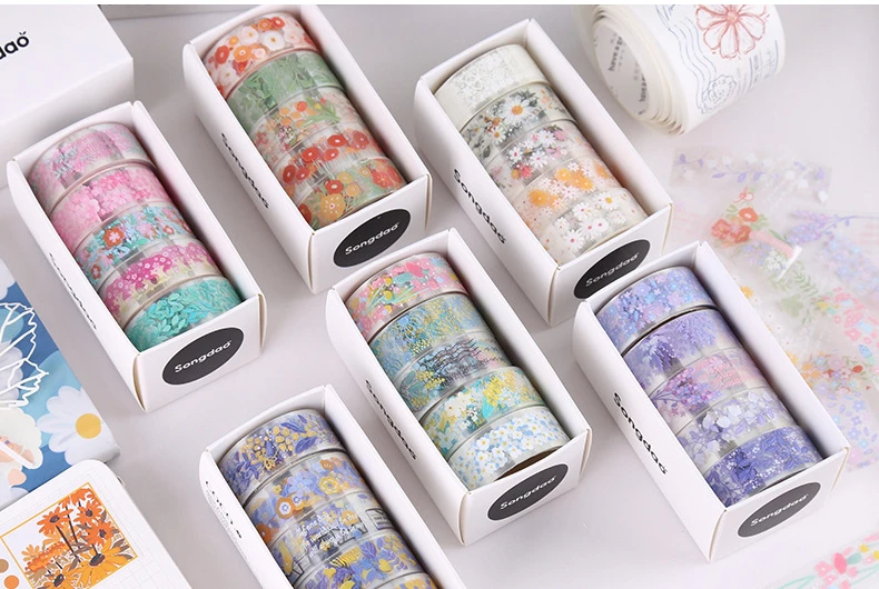 5Rolls Kawaii Transparent Sticker Tape DIY Decorative Material Tape Sketchbook Stickers School Supplies Japanese Stationery