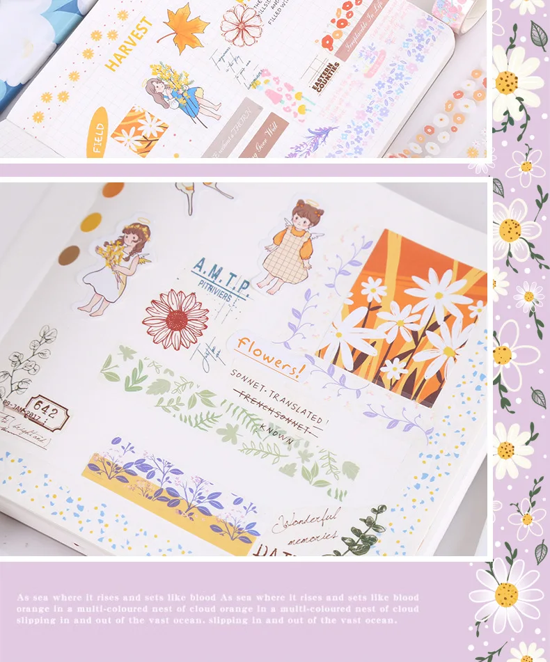 5Rolls Kawaii Transparent Sticker Tape DIY Decorative Material Tape Sketchbook Stickers School Supplies Japanese Stationery