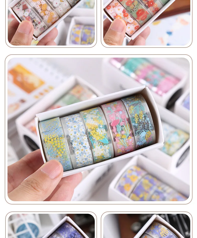 5Rolls Kawaii Transparent Sticker Tape DIY Decorative Material Tape Sketchbook Stickers School Supplies Japanese Stationery