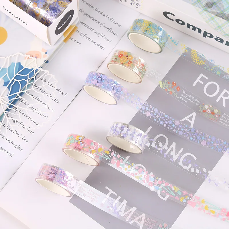 5Rolls Kawaii Transparent Sticker Tape DIY Decorative Material Tape Sketchbook Stickers School Supplies Japanese Stationery