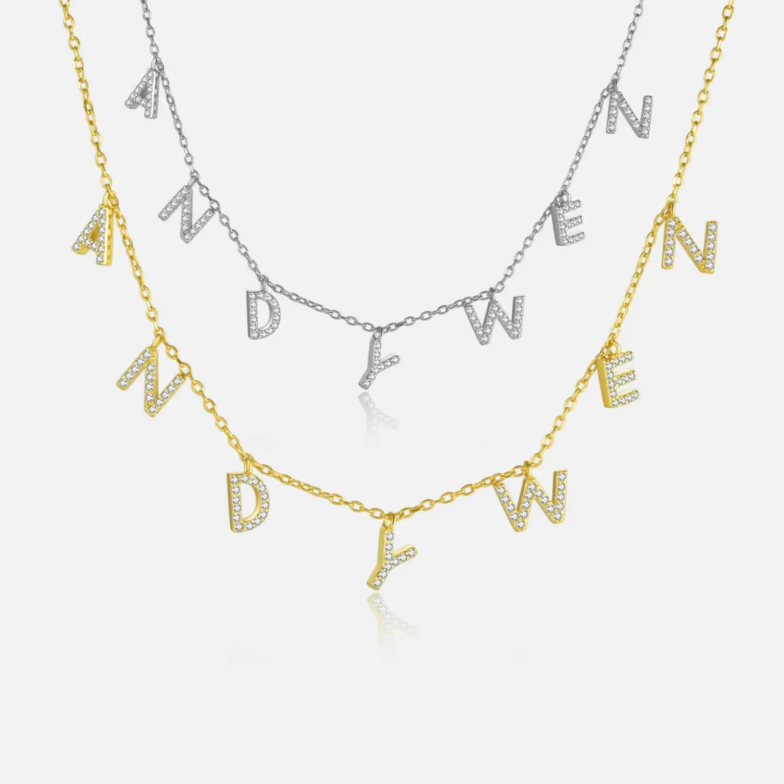 ANDYWEN 925 Sterling Silver Gold Personalized Name Pendant Necklace Alpahbet Birthday Gift Valentiens European Initial Jewelry