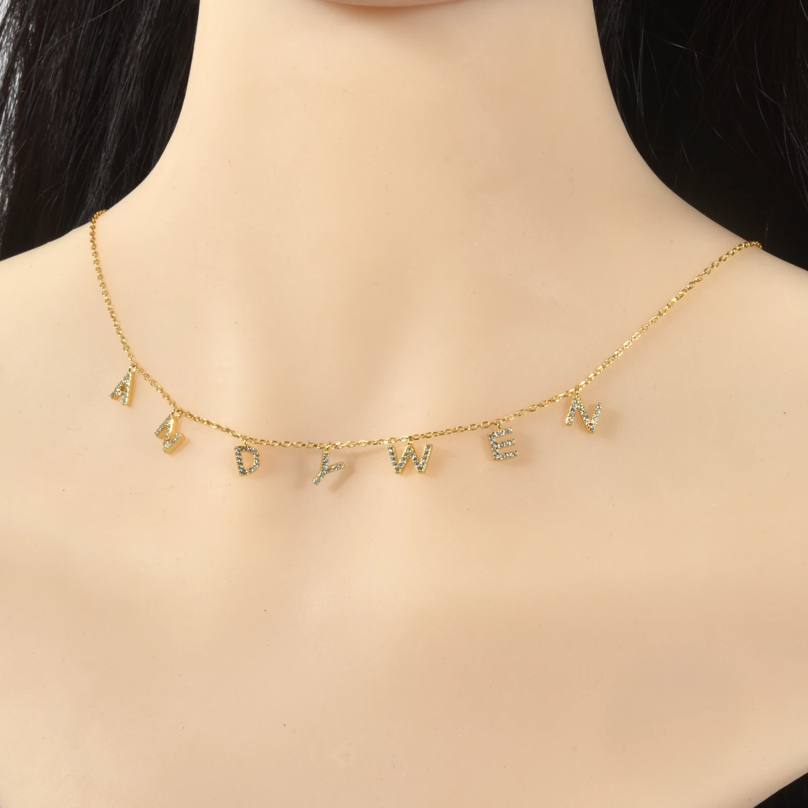 ANDYWEN 925 Sterling Silver Gold Personalized Name Pendant Necklace Alpahbet Birthday Gift Valentiens European Initial Jewelry
