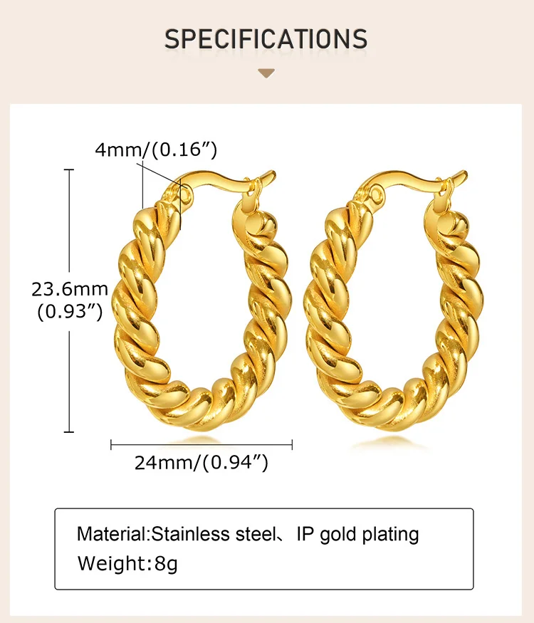 Rope Twist Huggies Hoop Earring for Women Gold Plated Stainless Steel Jewelry