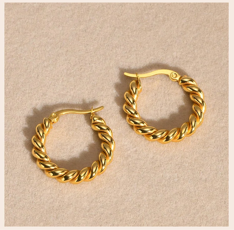 Rope Twist Huggies Hoop Earring for Women Gold Plated Stainless Steel Jewelry