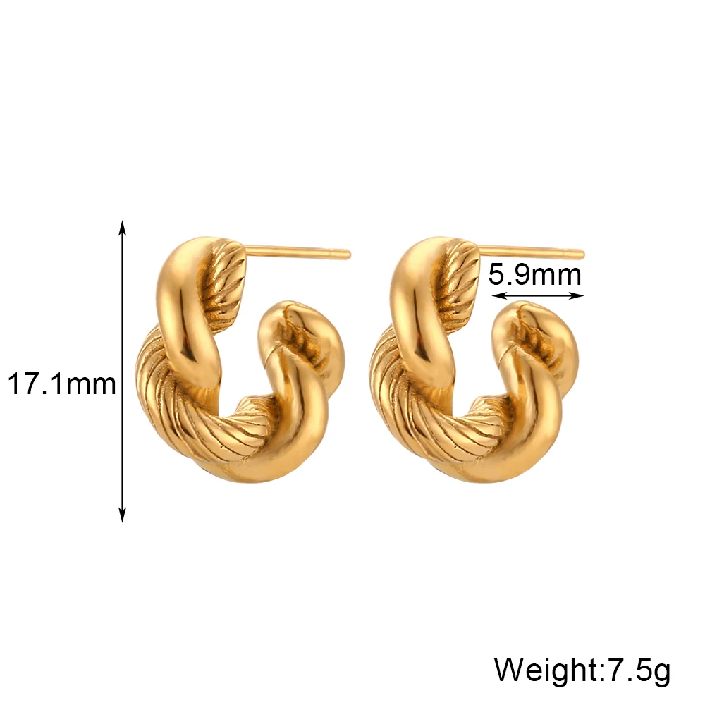E.B.belle Hypoallergenic 18K Gold Plated Twisted Chunky Round Hoop Earrings For Woman Pendientes De Acero Inoxidable Para Mujer