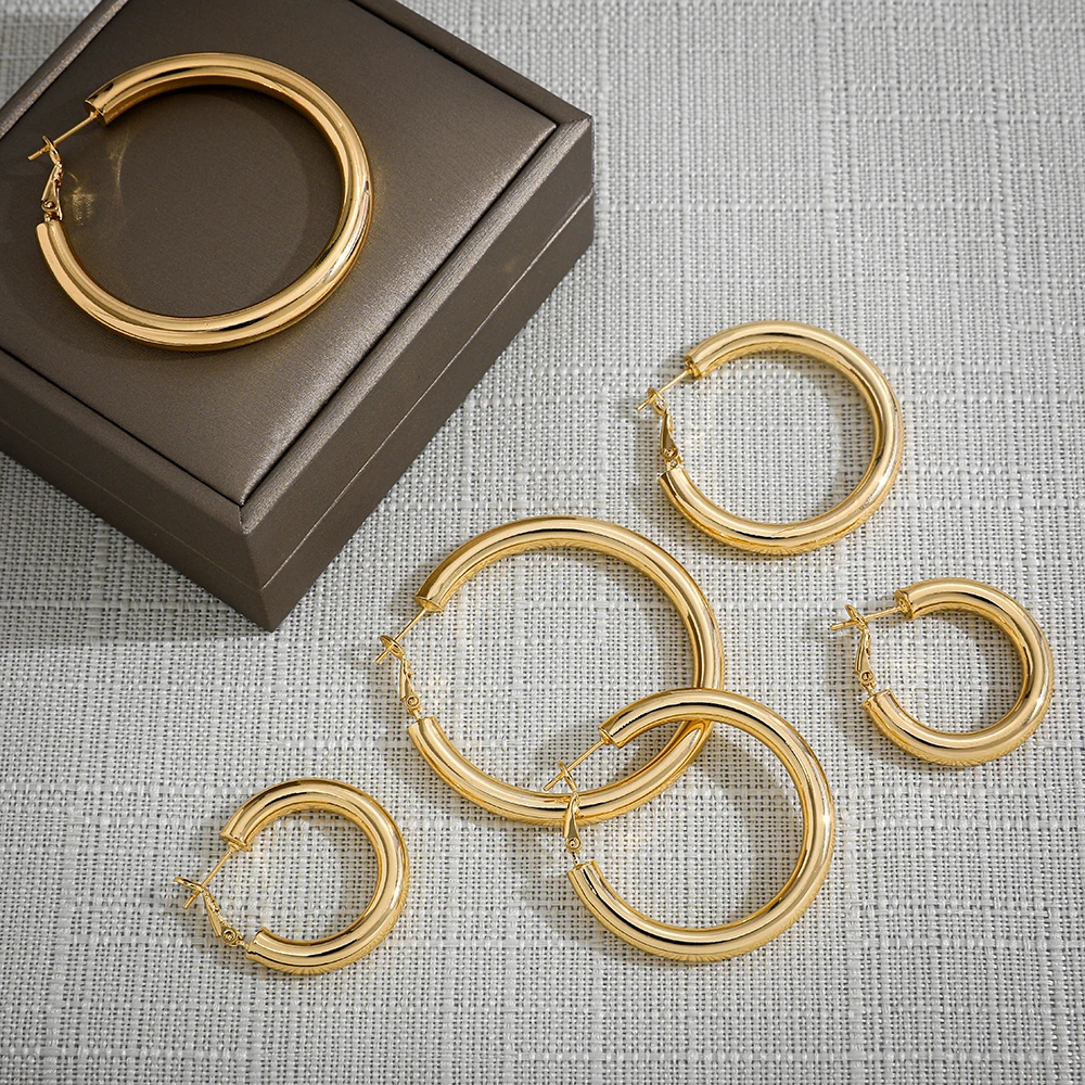 New Trendy Geometric Twisted Thick Hoop Earrings Fashion Gold Color Big Round Circle Earrings for Women Punk Hiphop Jewelry Gift