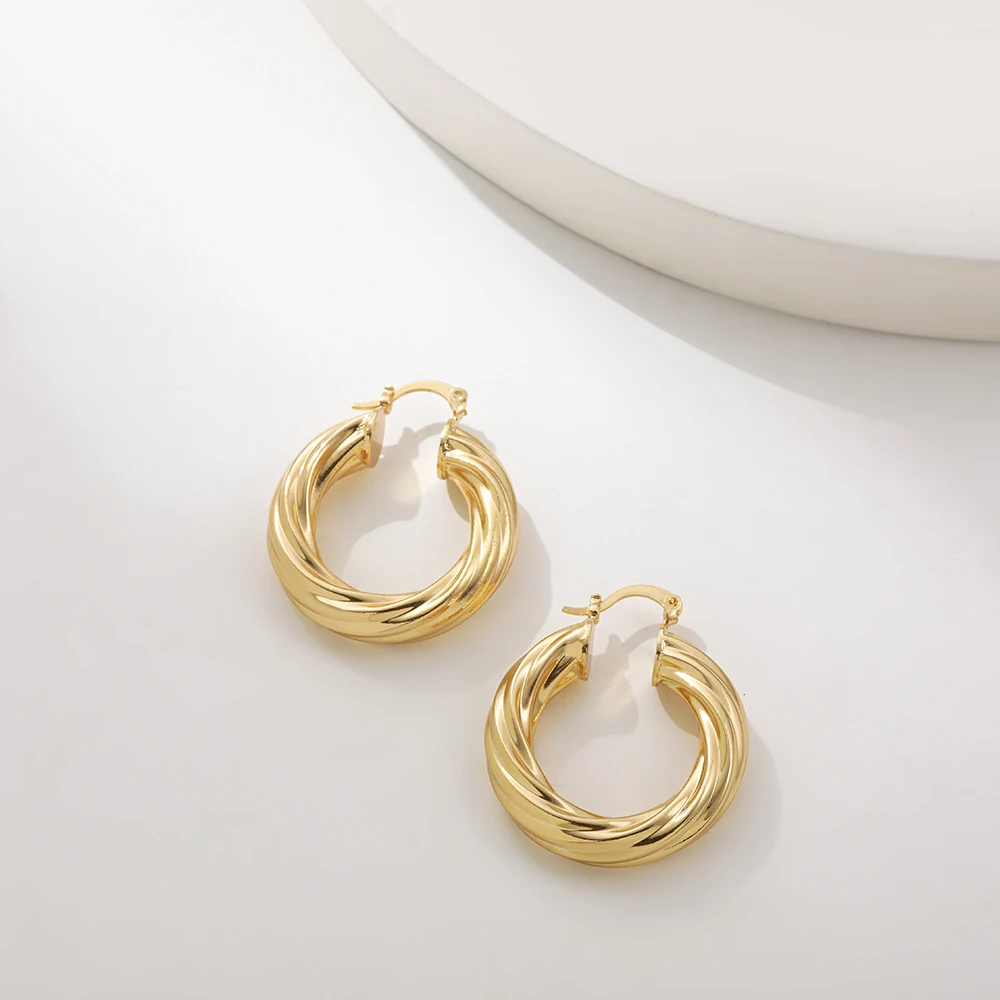New Trendy Geometric Twisted Thick Hoop Earrings Fashion Gold Color Big Round Circle Earrings for Women Punk Hiphop Jewelry Gift