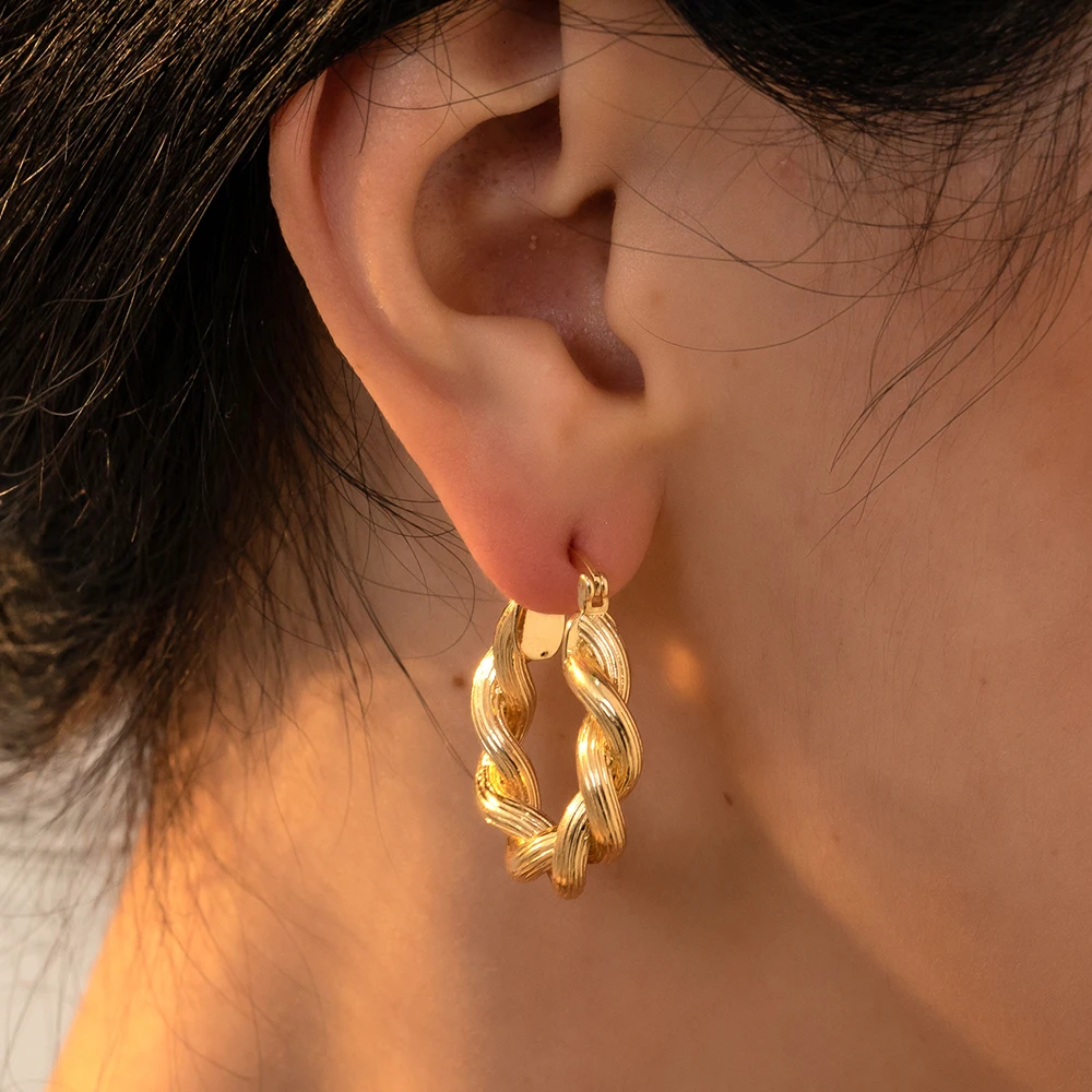 New Trendy Geometric Twisted Thick Hoop Earrings Fashion Gold Color Big Round Circle Earrings for Women Punk Hiphop Jewelry Gift
