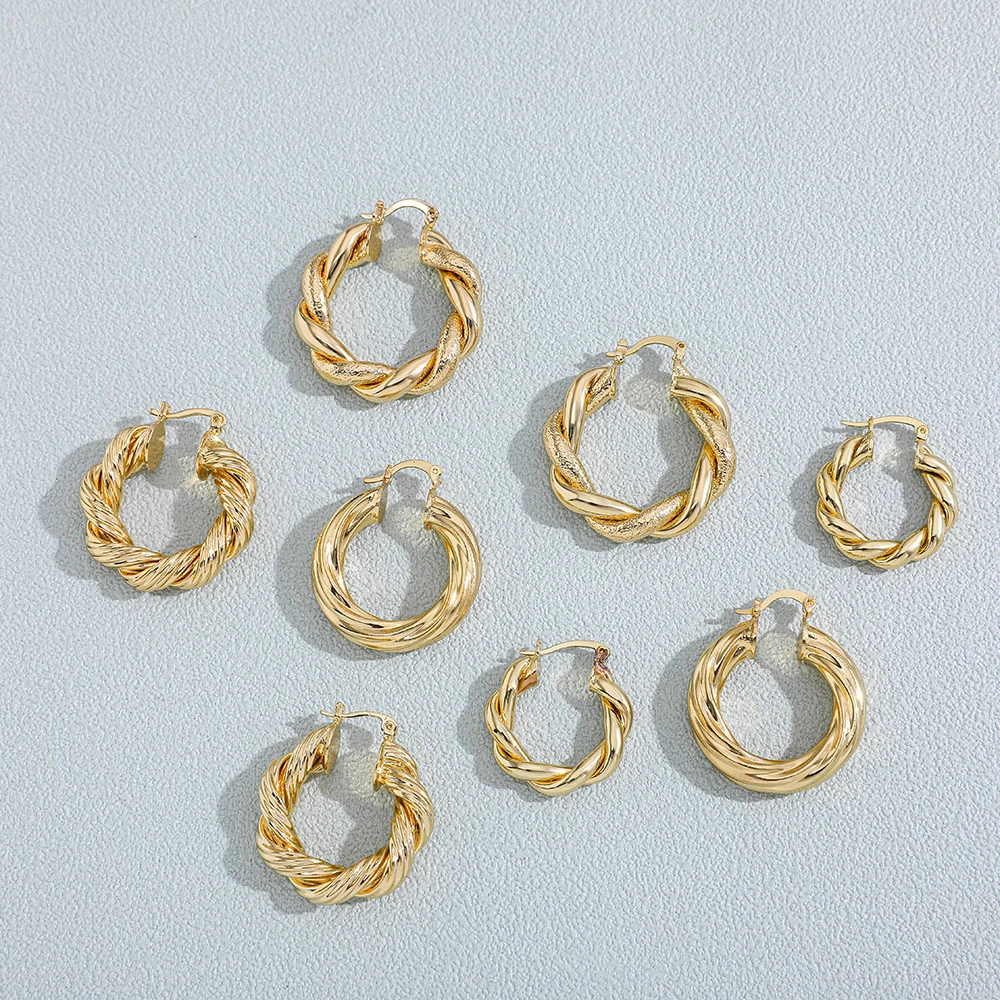 New Trendy Geometric Twisted Thick Hoop Earrings Fashion Gold Color Big Round Circle Earrings for Women Punk Hiphop Jewelry Gift