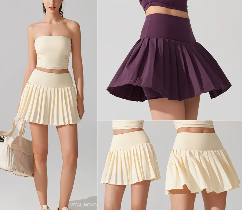 VITALINOVO Pleated Tennis Skirt for Women with Pocket Shorts Women's High Waisted Lightweight Athletic Golf Skorts Skirts Flowy