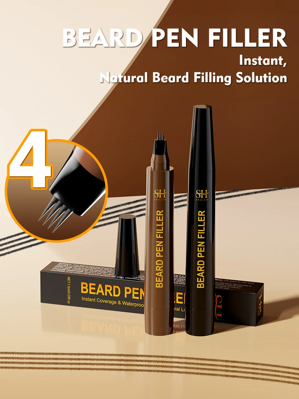 Waterproof Beard Pen Filler Men Moustache Coloring Pen Beard Coloring Filling Enhancer Black Fiber Hair Beard Stuffing Pen Tool