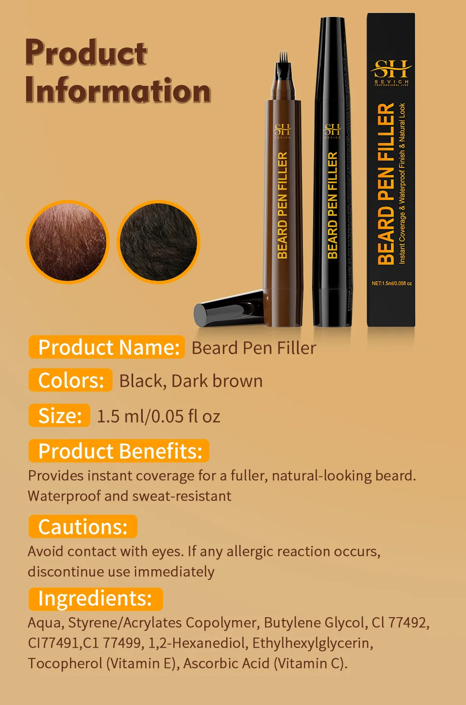 Waterproof Beard Pen Filler Men Moustache Coloring Pen Beard Coloring Filling Enhancer Black Fiber Hair Beard Stuffing Pen Tool