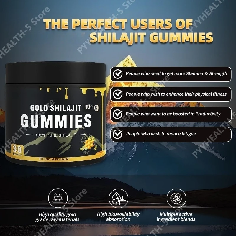 Gold Shilajit Gummies with Manuka Honey MGO 263 Himalayan Shilajit Vegan Non GMO Gluten Free Energy Vitality Supplement 30 Count
