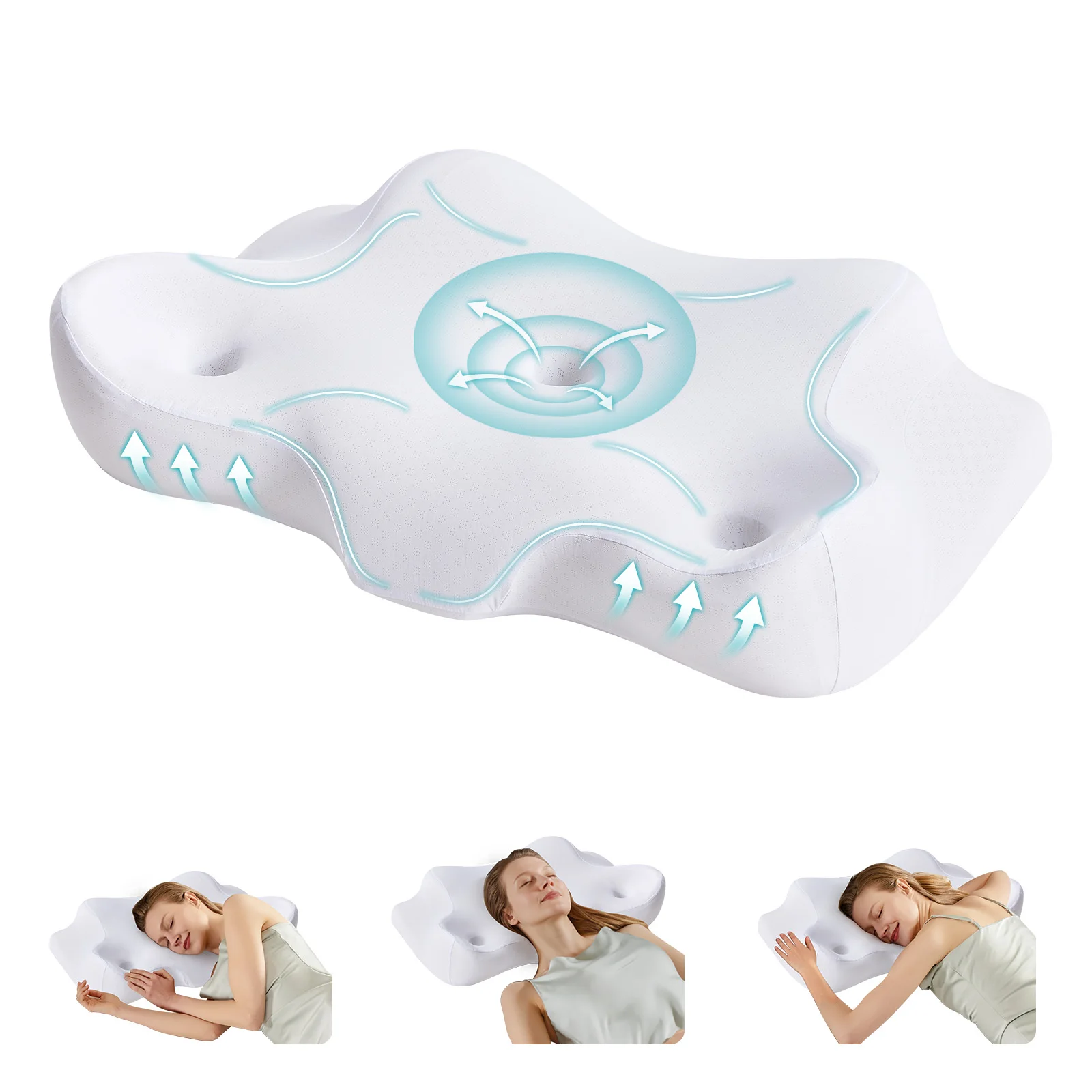 JHK 24" Largex15.4" Wide Ergonomic Cervical Neck Pillow Memory Foam Pillow with Cooling Pillowcase Cervical Contour Pillows