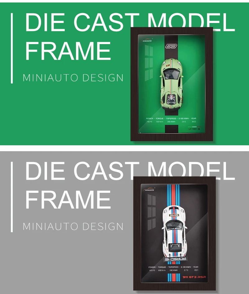 1/32 Photo Frame Version Alloy Metal Sports Car Model Simulation 3D Racing Car Hanging Painting Collection Kids Gifts Decoration