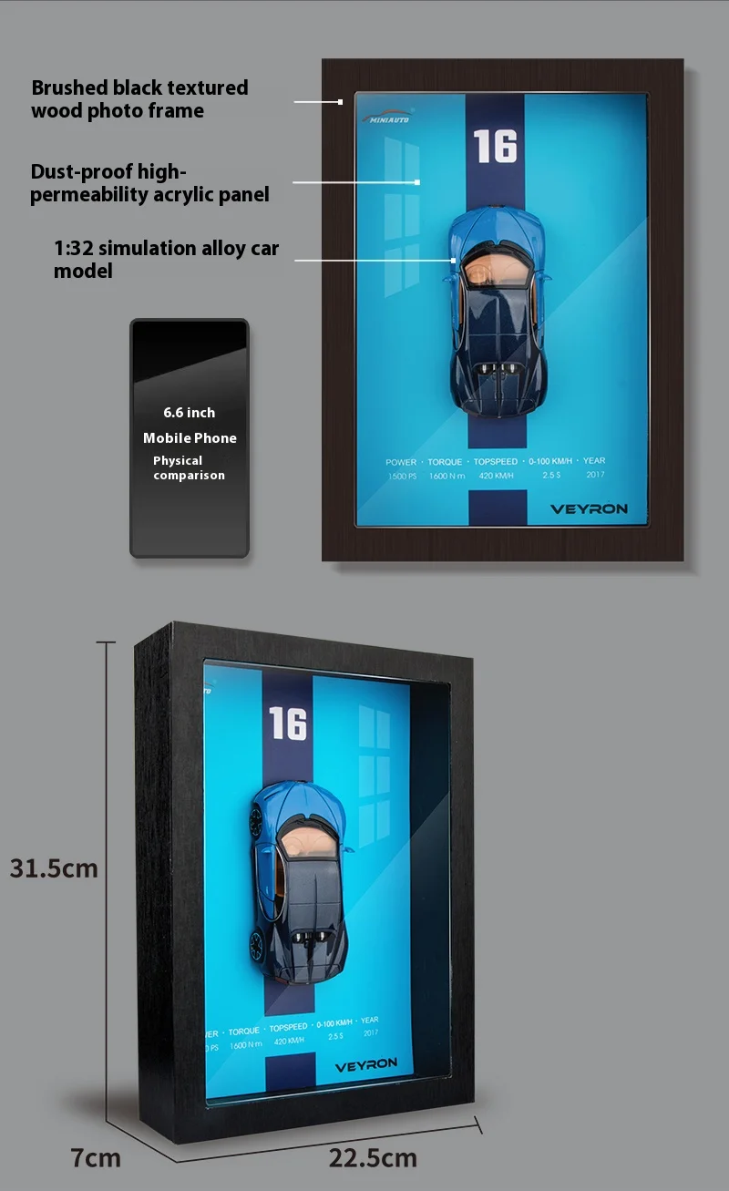 1/32 Photo Frame Version Alloy Metal Sports Car Model Simulation 3D Racing Car Hanging Painting Collection Kids Gifts Decoration