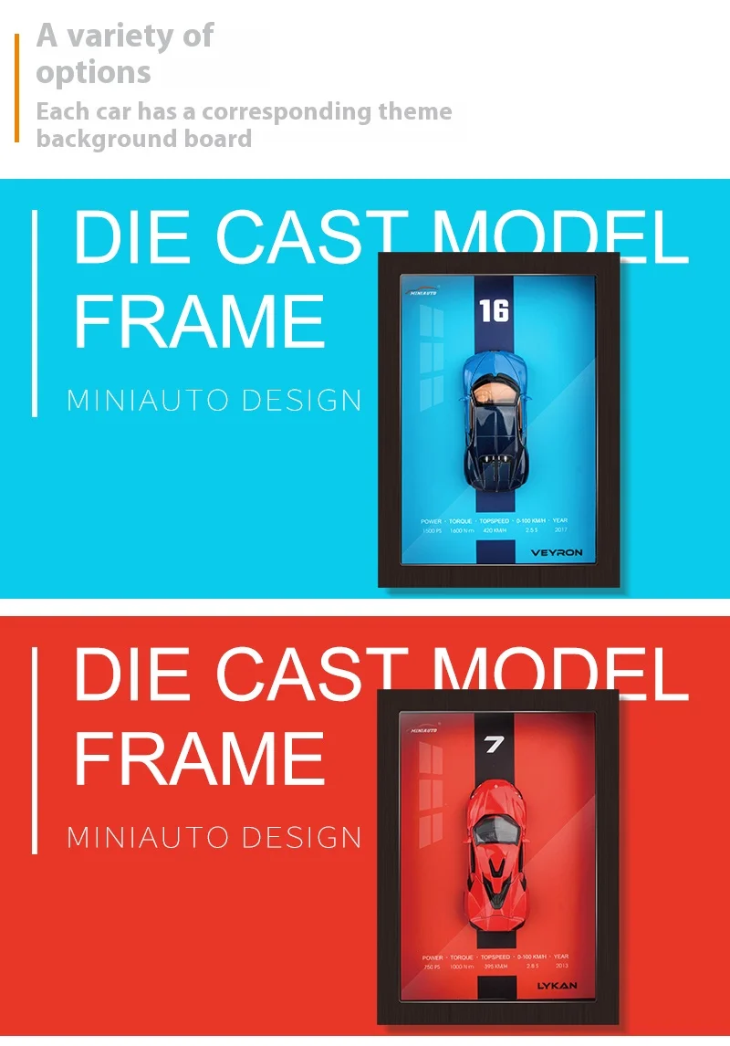 1/32 Photo Frame Version Alloy Metal Sports Car Model Simulation 3D Racing Car Hanging Painting Collection Kids Gifts Decoration