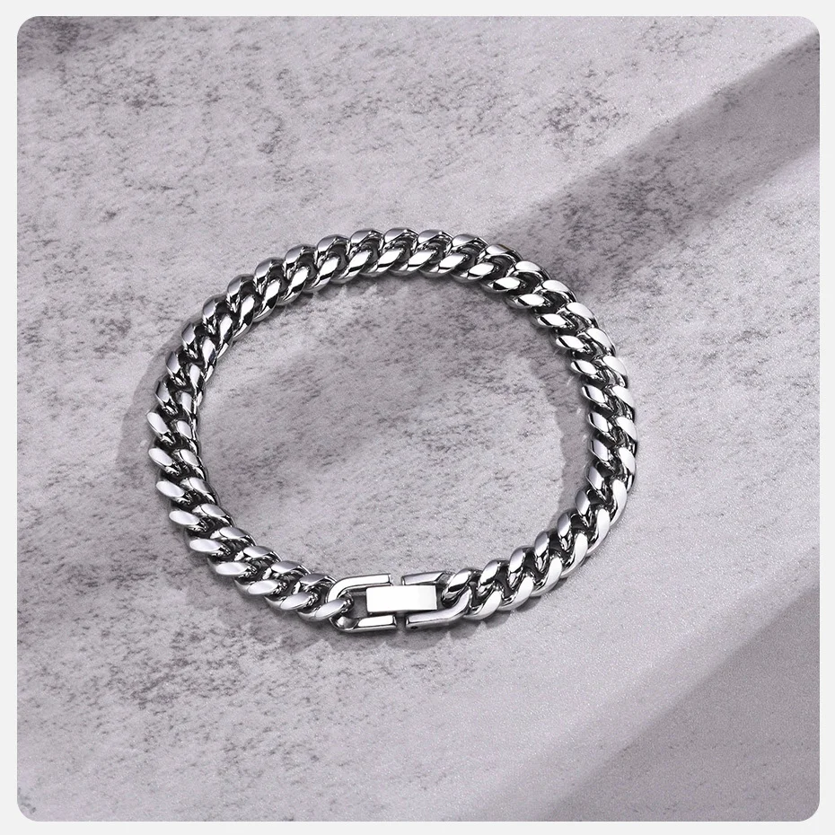 Vnox 6/8/10/12mm Cuban Chain Bracelets for Men Women, Solid Stainless Steel Curb Link Chain Wristband Jewelry