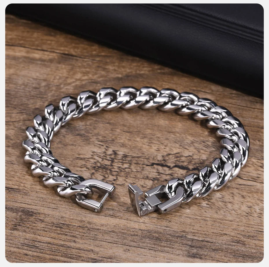 Vnox 6/8/10/12mm Cuban Chain Bracelets for Men Women, Solid Stainless Steel Curb Link Chain Wristband Jewelry