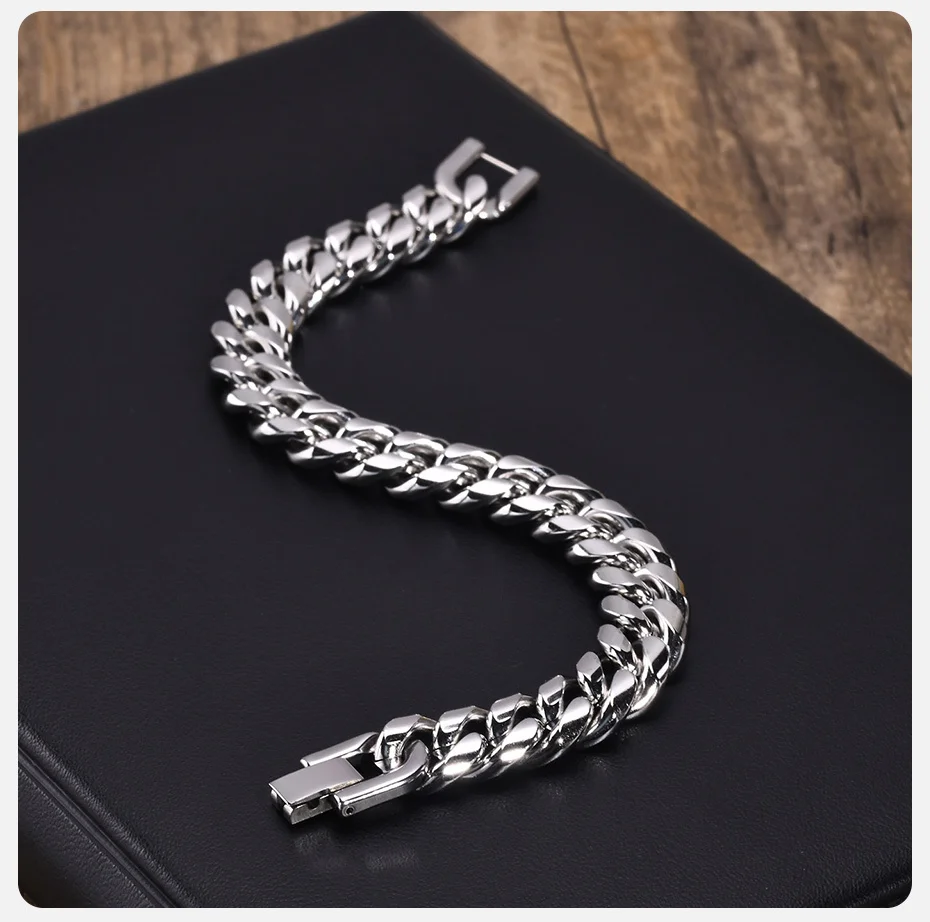 Vnox 6/8/10/12mm Cuban Chain Bracelets for Men Women, Solid Stainless Steel Curb Link Chain Wristband Jewelry