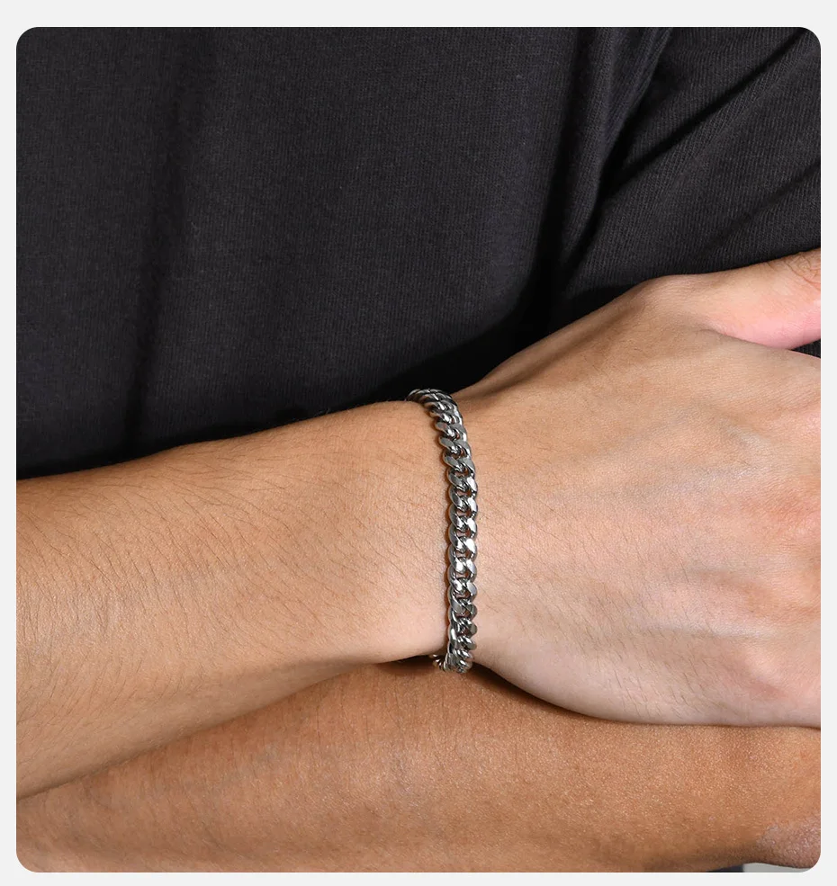 Vnox 6/8/10/12mm Cuban Chain Bracelets for Men Women, Solid Stainless Steel Curb Link Chain Wristband Jewelry