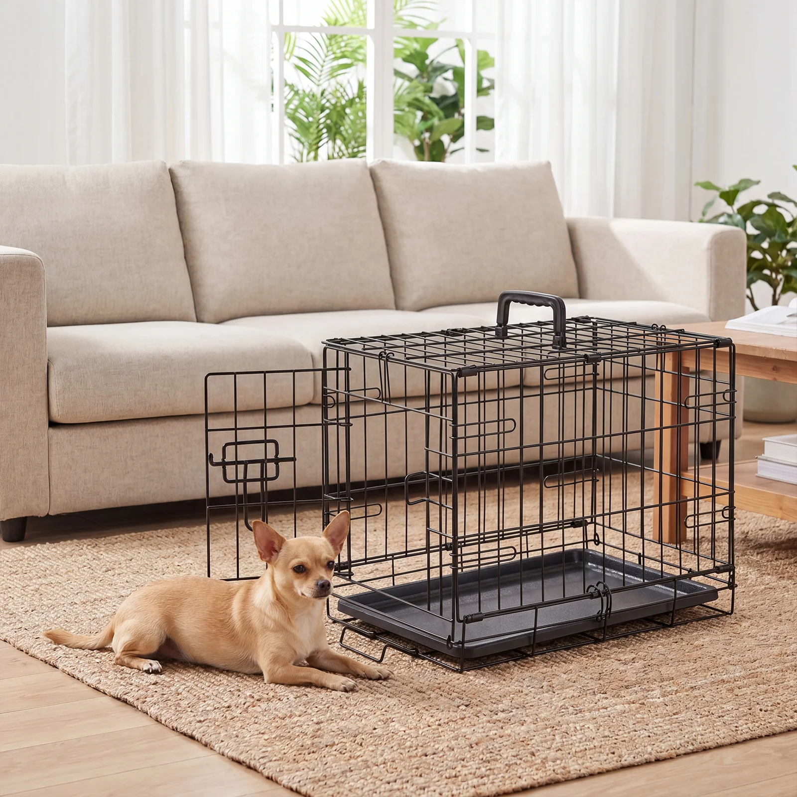 JHK 18 Inch Single Door Dog Crate Metal Pet Kennel with Secure Lock Foldable Removable Tray for Easy Cleaning Portable Puppy Cage for Small Dogs