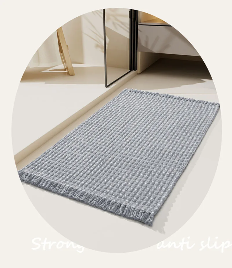 Solid Color Tassel Woven Bathroom Mat European Comfort Non-Slip Mats for Shower Room Dirt-Resistant Home Decor for Floor Hallway